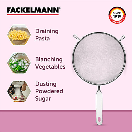 Fackelmann Stainless Steel Strainer, 20 Cm - Ideal For Draining Pasta, Blanched Vegetables, 1 pc  