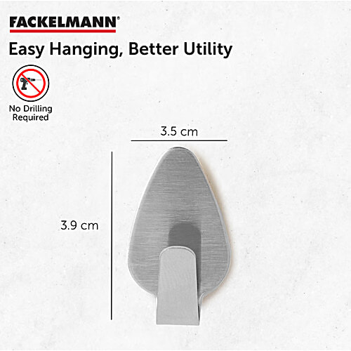 Fackelmann Stainless Steel Wall Adhesive Hooks - With Double Sided Tapes, Silver, 3 pcs  Anti-Rust, Durable, Moisture Resistant