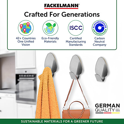 Fackelmann Stainless Steel Wall Adhesive Hooks - With Double Sided Tapes, Silver, 3 pcs  Anti-Rust, Durable, Moisture Resistant