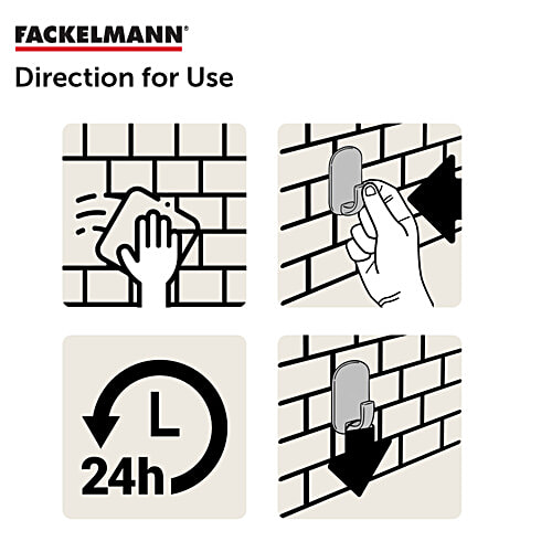 Fackelmann Stainless Steel Wall Adhesive Hooks - With Double Sided Tapes, Silver, 3 pcs  Anti-Rust, Durable, Moisture Resistant
