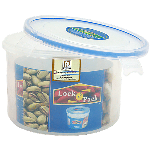 Laplast Lock-N-Pack Airtight Storage Container - Transparent, Plastic, Plain, Round, 600 ml (Pack of 2) 100% Food Grade