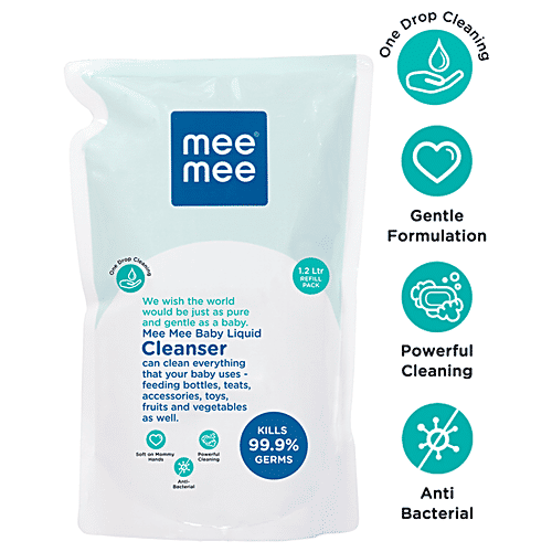Mee Mee Baby Accessories & Vegetable Liquid Cleanser, 1.2 L Pouch Kills 99.9% Germs