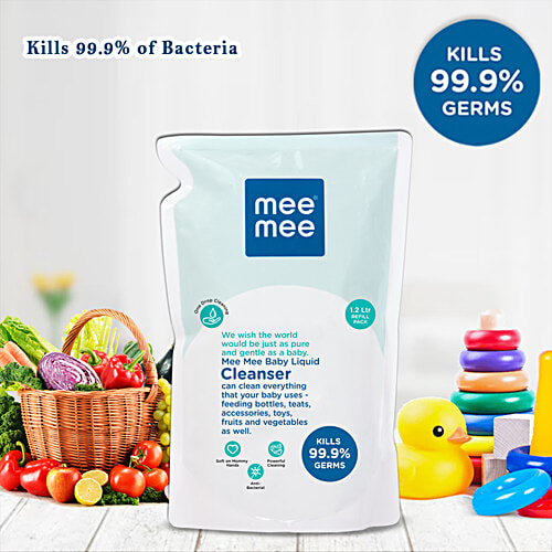 Mee Mee Baby Accessories & Vegetable Liquid Cleanser, 1.2 L Pouch Kills 99.9% Germs