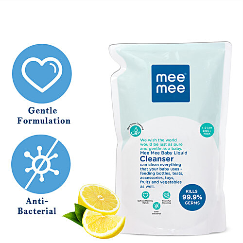 Mee Mee Baby Accessories & Vegetable Liquid Cleanser, 1.2 L Pouch Kills 99.9% Germs
