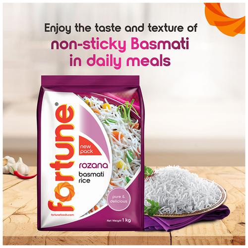Fortune  Basmati Rice/Basmati Akki - Rozana, 1 kg Pouch Pure & Delicious