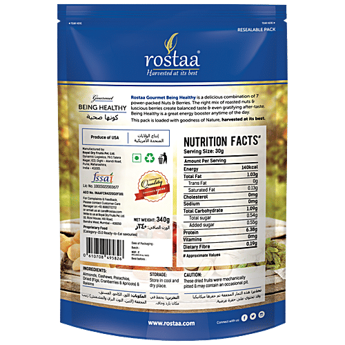 Rostaa Mixed Dry Fruits - Being Healthy, 340 g Pouch 