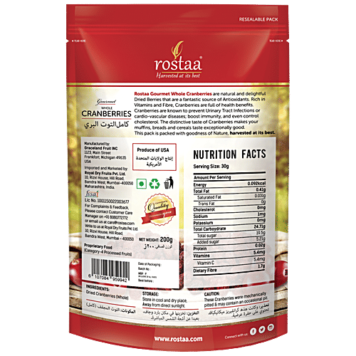 Rostaa Cranberries - Whole, 200 g Pouch 