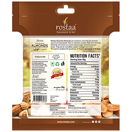 Rostaa Almonds - Roasted & Salted, 35 g Pouch 
