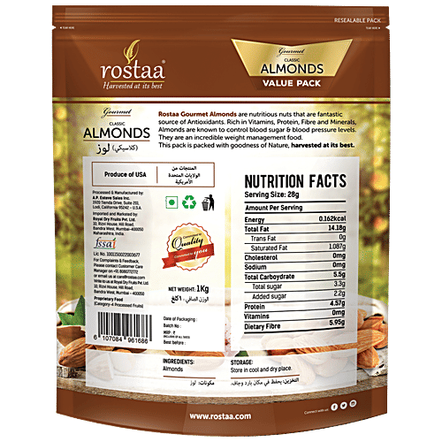 Buy Rostaa Almonds Californian 1 Kg Pouch Online at the Best Price of