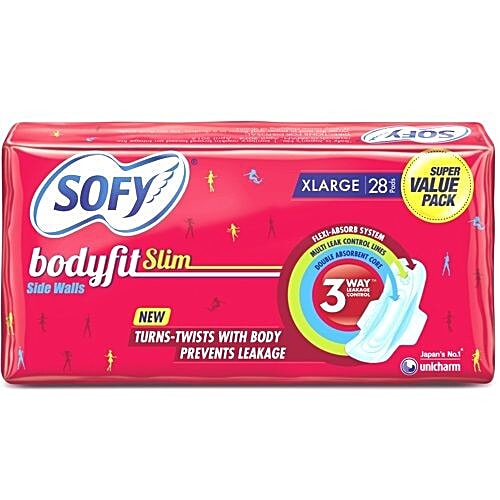 Sofy Sanitary Pads - Bodyfit Slim, XLarge, 28 pcs Pouch 