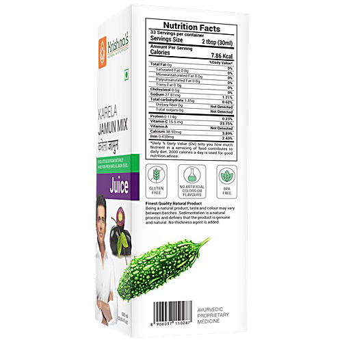 Krishnas Karela Jamun Mix Juice - Manages Sugar Levels, Strengthens The Digestive System, 1 L Carton