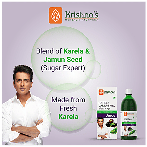 Krishnas Karela Jamun Mix Juice - Manages Sugar Levels, Strengthens The Digestive System, 1 L Carton