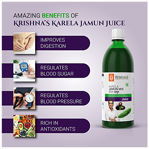 Krishnas Karela Jamun Mix Juice - Manages Sugar Levels, Strengthens The Digestive System, 1 L Carton