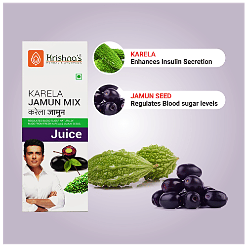 Krishnas Karela Jamun Mix Juice - Manages Sugar Levels, Strengthens The Digestive System, 1 L Carton