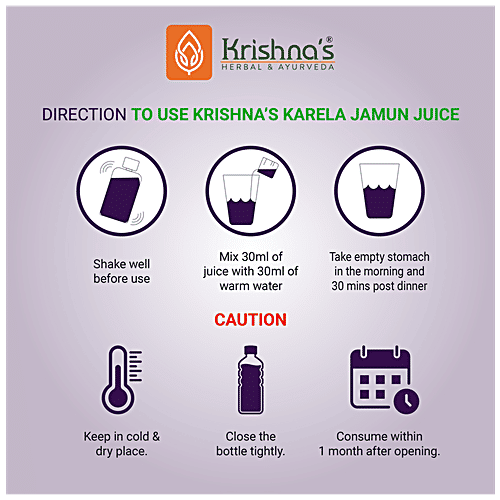 Krishnas Karela Jamun Mix Juice - Manages Sugar Levels, Strengthens The Digestive System, 1 L Carton