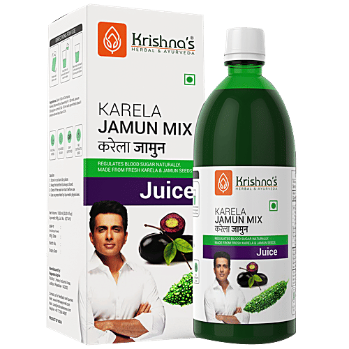 Krishnas Karela Jamun Mix Juice - Manages Sugar Levels, Strengthens The Digestive System, 1 L Carton