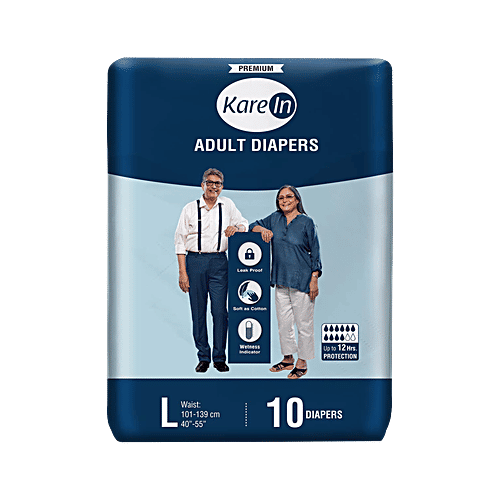 Kare In Adult Diapers Large, 10 pcs Pouch Leak Proof, Wetness Indicator