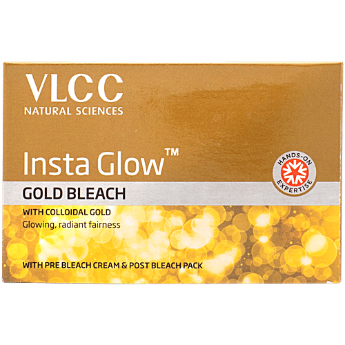 VLCC Insta Glow Gold Bleach For Instant Fairness & Glowing Skin, 60 g With Colloidal Gold, Glowing, Radiant Fairness