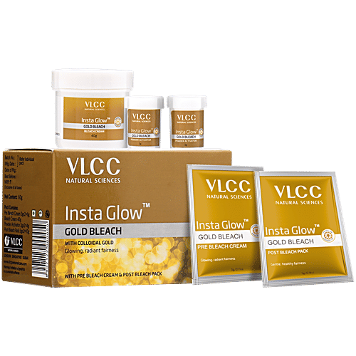 VLCC Insta Glow Gold Bleach For Instant Fairness & Glowing Skin, 60 g With Colloidal Gold, Glowing, Radiant Fairness