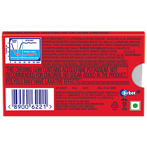 Wrigleys Orbit Sugar-Free Chewing Gum - Mixed Fruit, 8.8 g Pouch 