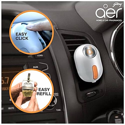 Godrej Aer Car Vent Air Freshener Kit - Click Gel, Bright Tangy Delight, Spill Proof, Lasts 60 Days, 10 g (Starter + Refill) 