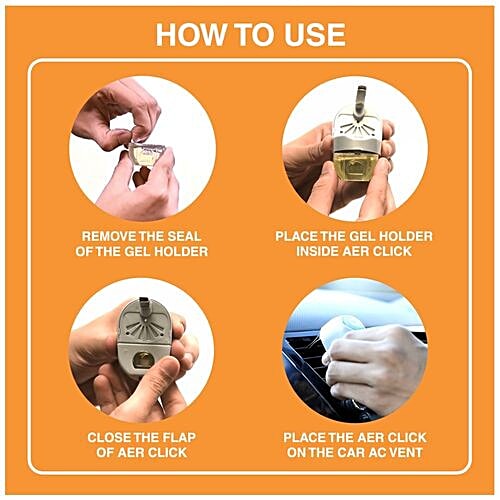 Godrej Aer Car Vent Air Freshener Kit - Click Gel, Bright Tangy Delight, Spill Proof, Lasts 60 Days, 10 g (Starter + Refill) 