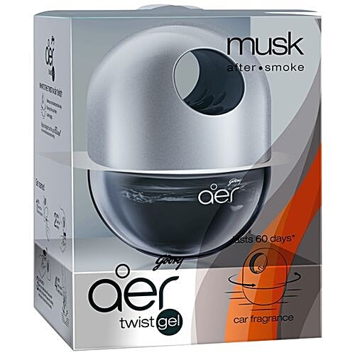 Godrej Aer Car Air Freshener - Twist Gel, Musk After Smoke, Spill Proof, Lasts 60 Days, 45 g  Twist Gel
 Long-lasting
 Spill-proof