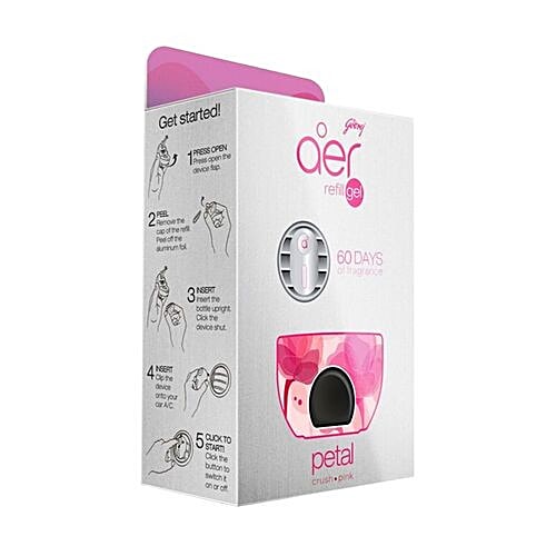 Godrej Aer Car Air Freshener Refill - Click Gel, Petal Crush Pink, Spill Proof, Lasts 60 Days, 10 g  