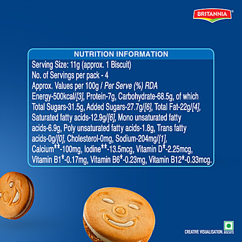 Britannia Milk Bikis Milky Sandwich Biscuits, 200 g  4 Vital Vitamins, Zero Trans Fat