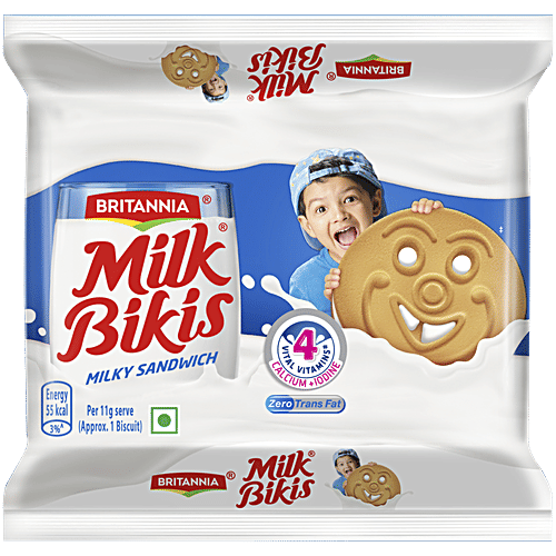 Britannia Milk Bikis Milky Sandwich Biscuits, 200 g  4 Vital Vitamins, Zero Trans Fat