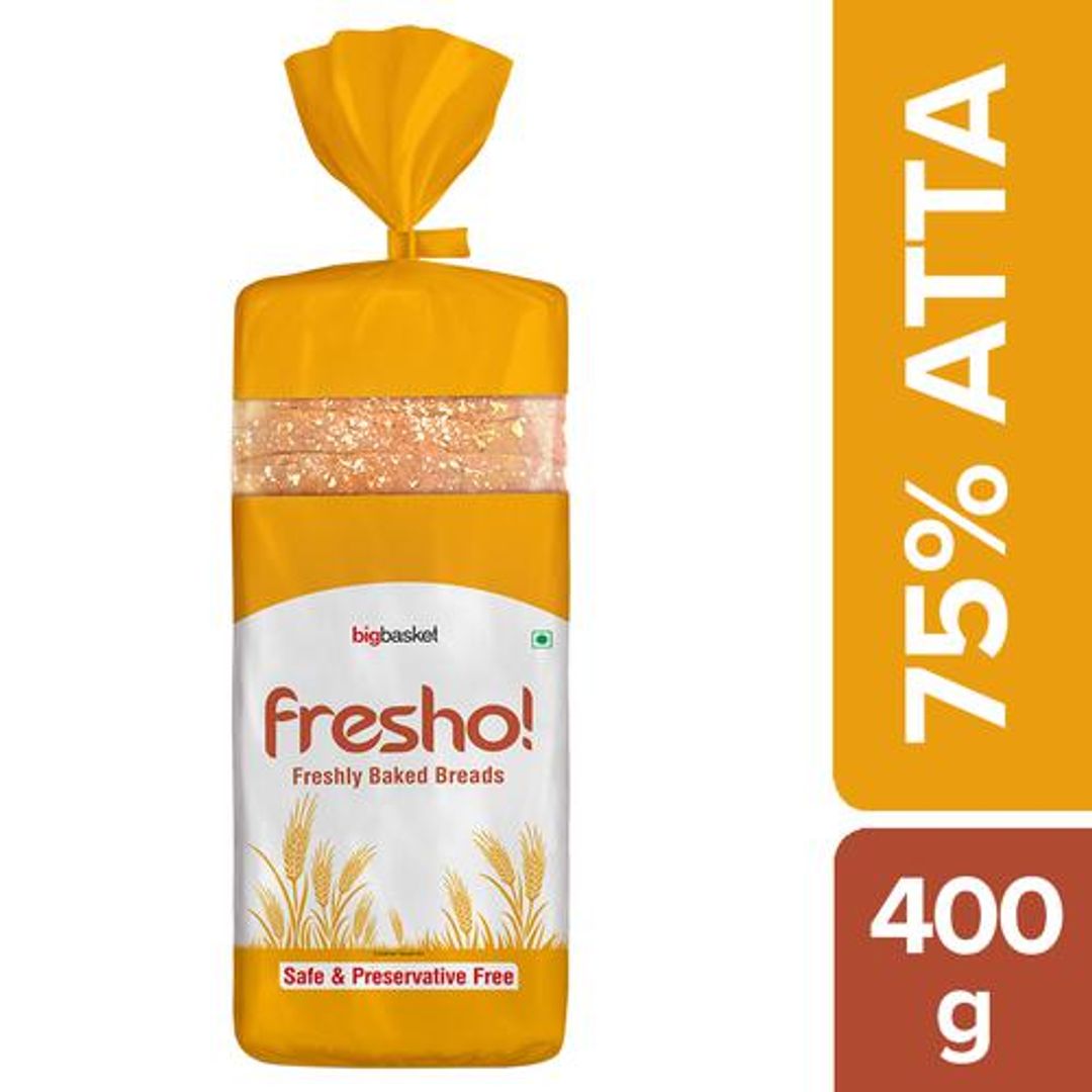 Fresho Whole Wheat Bread 75% Atta - Preservative Free, 400 g 
