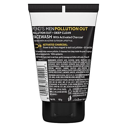 Ponds Men - Pollution Out Activated Charcoal Deep Clean Face Wash, 100 g  