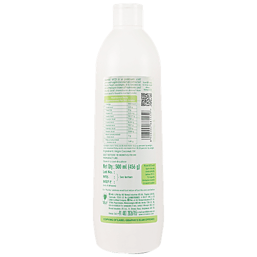 Klf  Coconut Oil - Nirmal Cold Press Virgin, 500 ml Bottle Zero Cholesterol, Zero Trans Fat