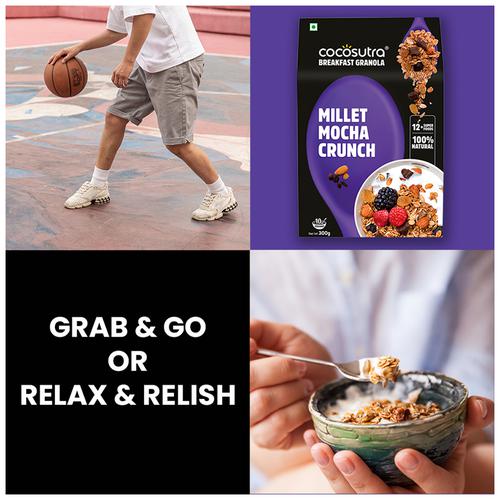Cocosutra Cereal - Granola, Millet Mocha Crunch, Breakfast Cereal With Oats, Nuts, Seeds & Dry Fruits, 300 g  High in Fibre, Gluten Free