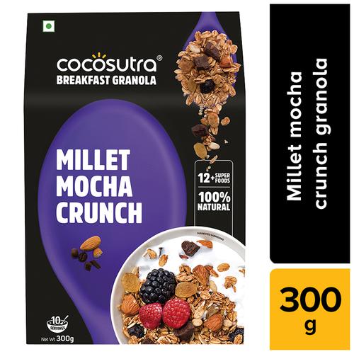 Cocosutra Cereal - Granola, Millet Mocha Crunch, Breakfast Cereal With Oats, Nuts, Seeds & Dry Fruits, 300 g  High in Fibre, Gluten Free