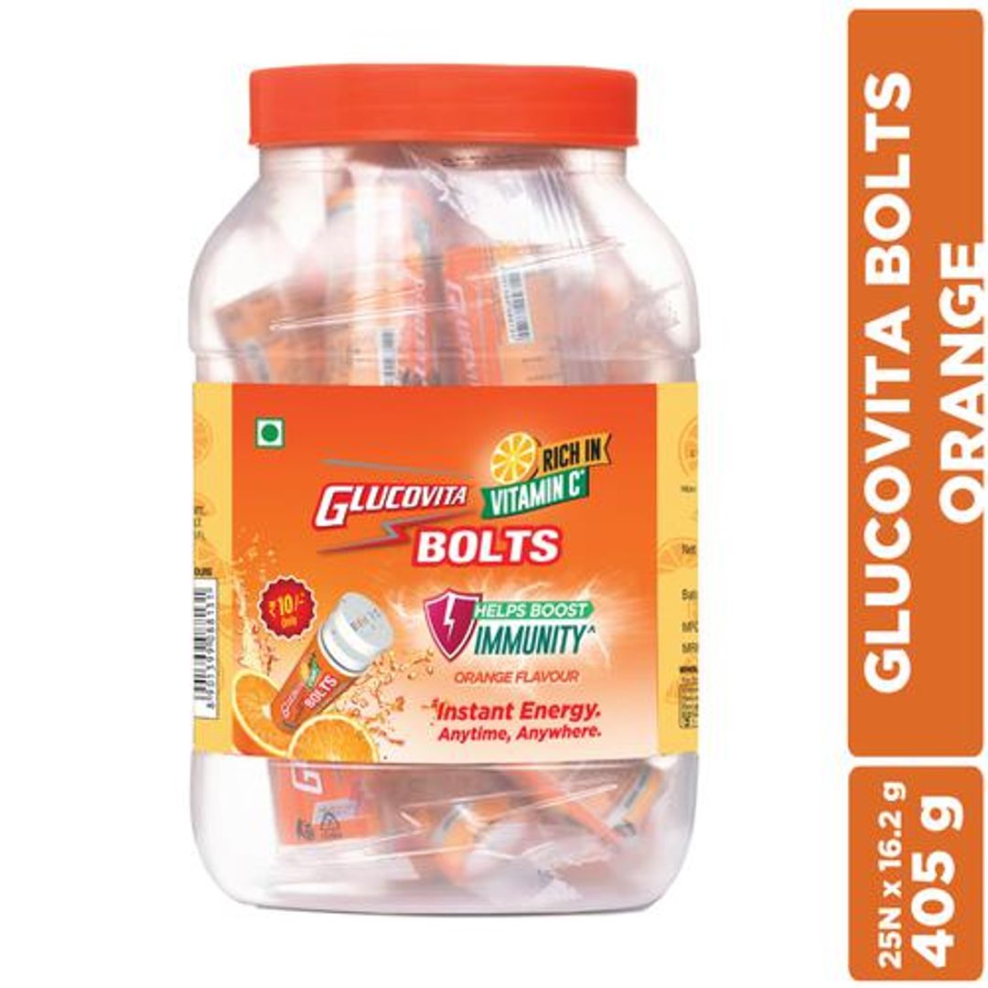 Glucovita Bolts Energy Tablets - Orange, Rich In Vitamin C, Boosts Immunity, 20 pcs Bottle