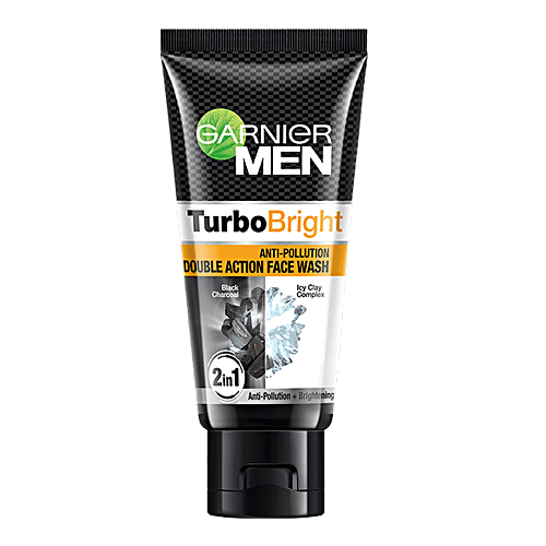 Garnier Men Turbo Bright Anti-Pollution Double Action Face Wash - Cleans Skin Deeply, 50 g  Pollution Gone, Fairness On