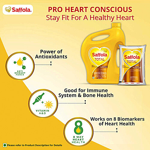 Saffola Total Pro Heart Conscious Edible Oil, 1 L Jar Pro Heart Conscious, Fortified with Vitamins A & D