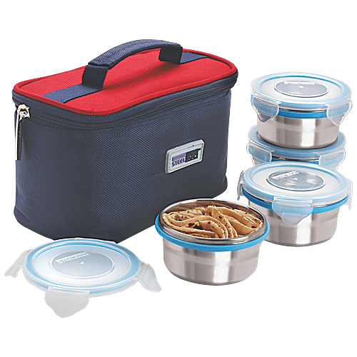 Steel Lock Stainless Steel Lunch Box With Insulated Bag - HL-1251, 4 pcs Airtight Lid