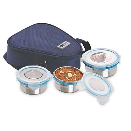 Steel Lock Stainless Steel Lunch Box With Insulated Bag - HL-1261, 3 pcs  Airtight Lid