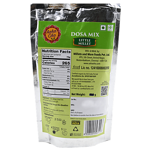 Aaha Oho Organic Dosa Mix - Little Millet, 250 g  