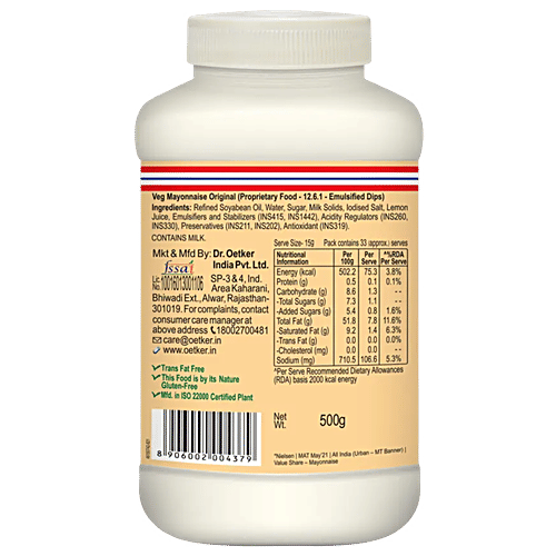 Dr.Oetker FunFoods Original Veg Mayonnaise, 500 g  