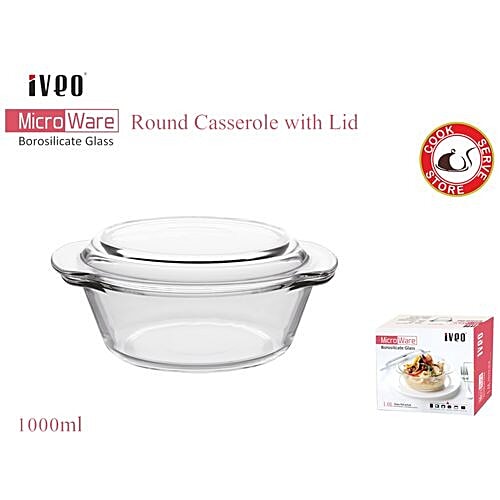 Buy Iveo Casserole Borosilicate Glass, With Lid, Microwave Safe, 1 L