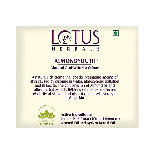 Buy Lotus Herbals Almondyouth Almond Anti Wrinkle Creme 50 gm Online at Best Price. of Rs 332.
