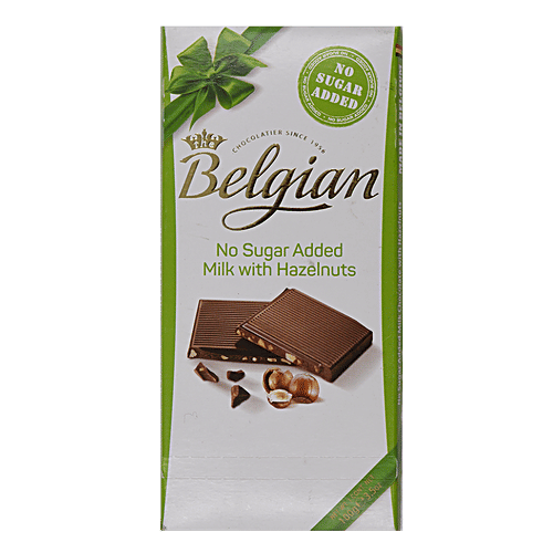 The Belgian No Sugar Added Milk Chocolate - Hazelnut, 100 g Carton 