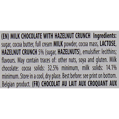 The Belgian Bar Milk Chocolate - with Hazelnut Crunch, 100 g Carton Zero Trans Fat