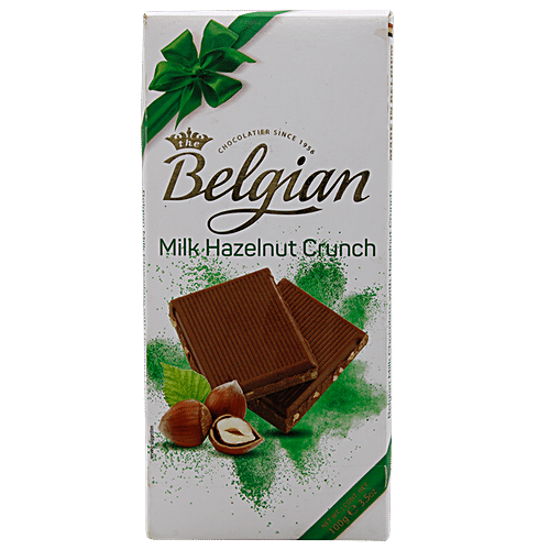 The Belgian Bar Milk Chocolate - with Hazelnut Crunch, 100 g Carton Zero Trans Fat
