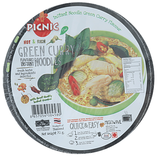 Picnic Instant Noodles - Hot & Rich Green Curry Flavour, 70 g  No Trans Fat, No Cholesterol