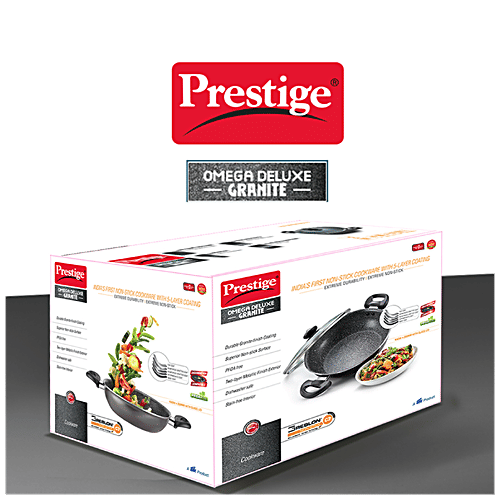Prestige Omega Deluxe Granite Non-Stick Kadai with Lid (36311), 260 mm (Glass Lid) 