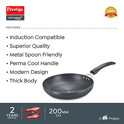 Prestige Hard Anodised Plus Gas & Induction Compatible Fry Pan - 20 cm, Black, 1.1 L  Dishwasher Safe